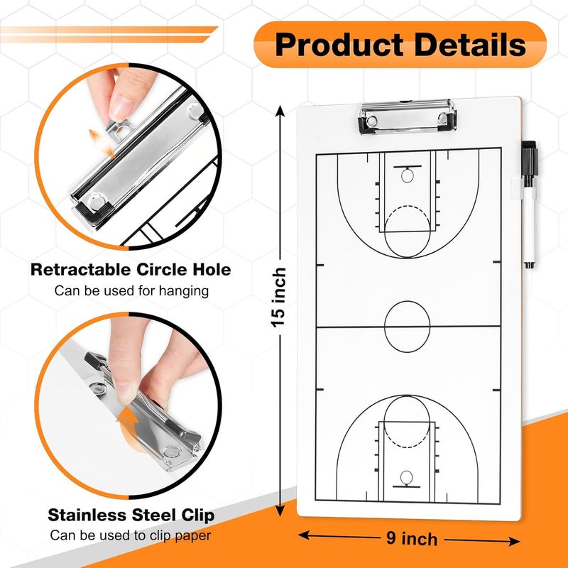 QUEENLINK Basketball Coaching Board, Double-Sided Tactical Marker Board with Full and Half Court, Dry Erase Clipboard for Basketball Coaches, Includes a Marker - Image 5